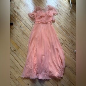 70s Peach Ruffled Chiffon Maxi Dress